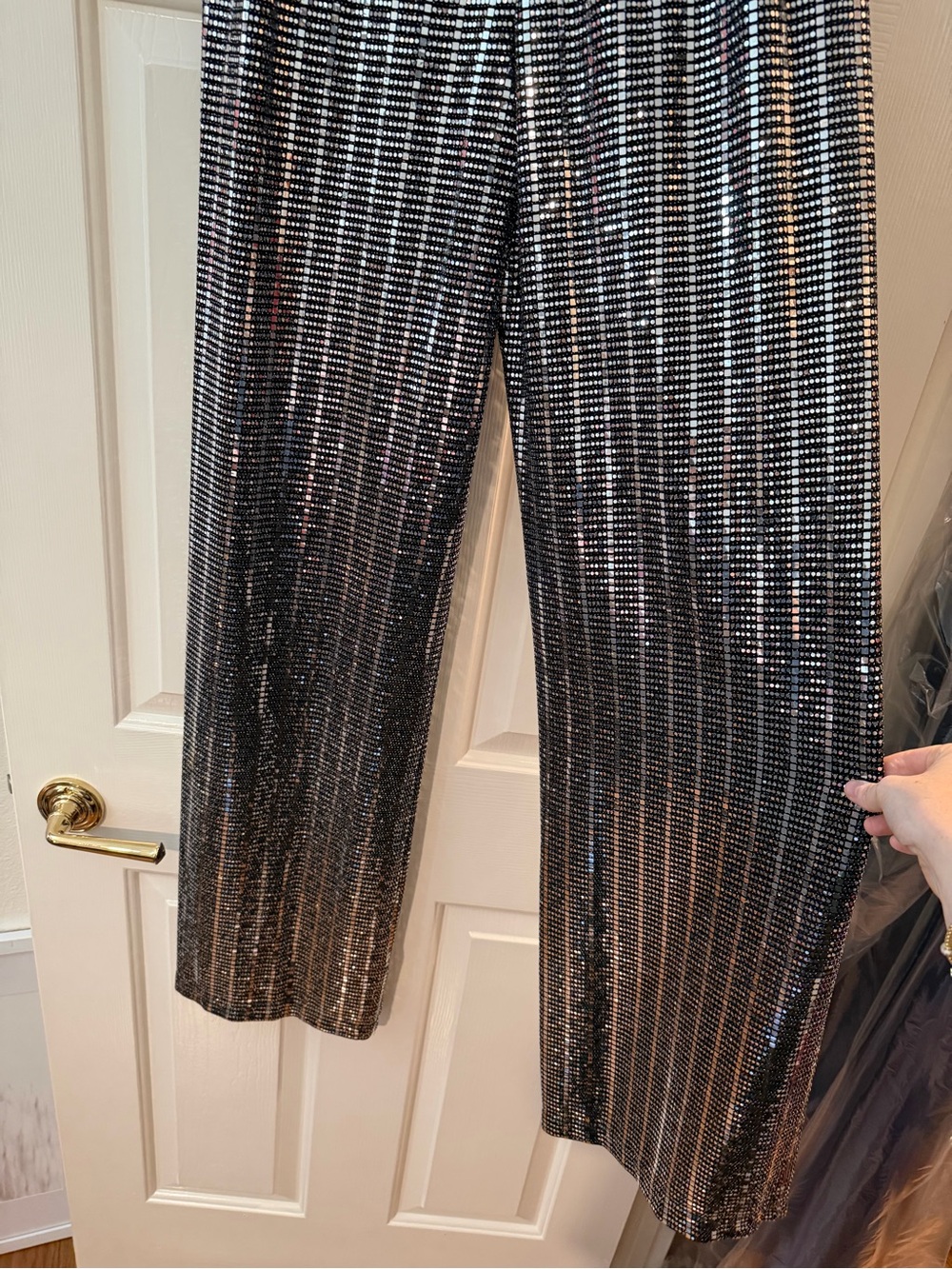 Alice + Olivia Black Metallic Stripe Wide-Leg Pants - Picture 3 of 5
